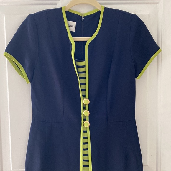 Vintage Danny & Nicole New York Navy w/ Lime Green Dress Petite 4 - Picture 2 of 7